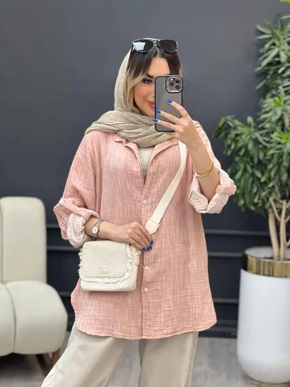 مانتو لینن آبرنگی آستین پاگن