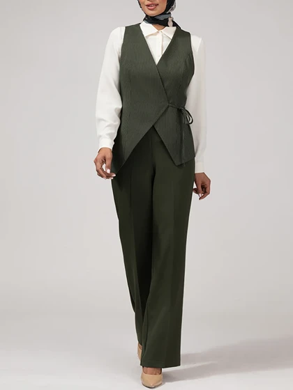 وست زنانه پارچه دیپلمات یقه چپ و راستی آستر دار 70100