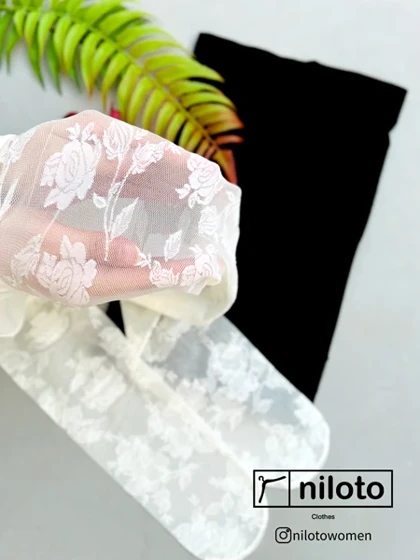 جوراب شلواری توری گیپور طرح گل (09665)