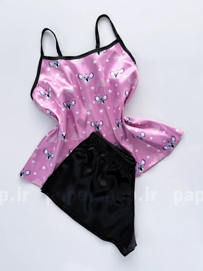 ست لباس خواب تاپ و شورتک ساتن طرح کوآلا