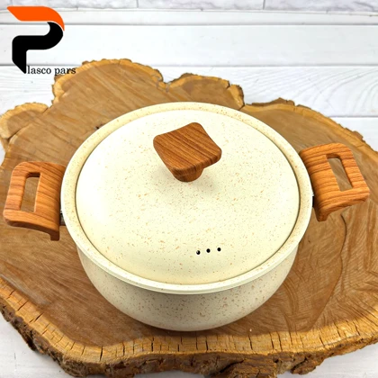 قابلمه 24 دسته چوبی گرانیتی کرمی هاناتک