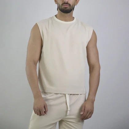 ست رکابی و شلوارک اسپرت بیسیک مدل GF-8301 کرم