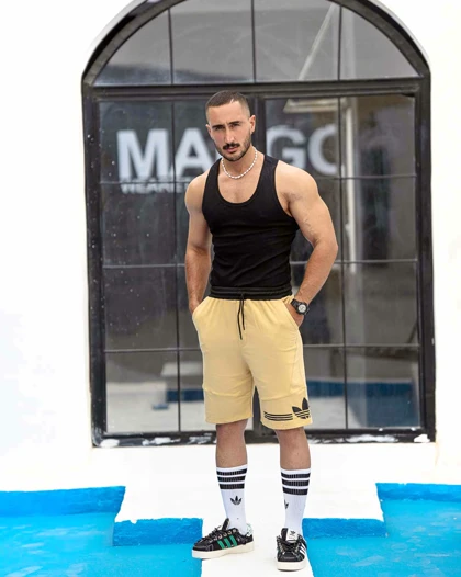 شلوارک بگ ورزشی ADIDAS نخودی