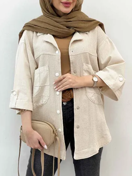 مانتو ترکیبی دو جیب برش‌دار