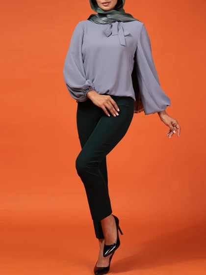 بلوز زنانه آستین بلند یقه کرواتی مچ کشی کرپ 40105