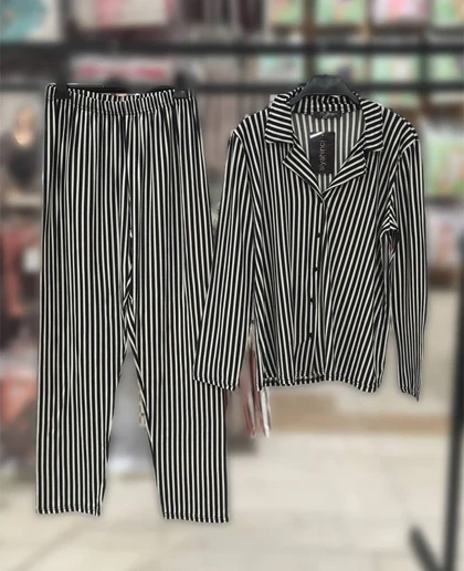 بلوز شلوار سایز بزرگ جلو دکمه‌ای سیاه اینچه کد24328