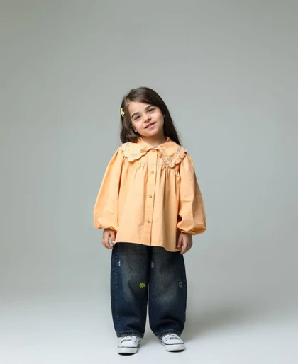 شومیز شلوار جین دخترانه رنگ گلبهی کد 3827