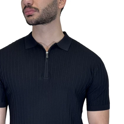 تیشرت یقه دار نیم زیپ راه راه LORO PIANA0129