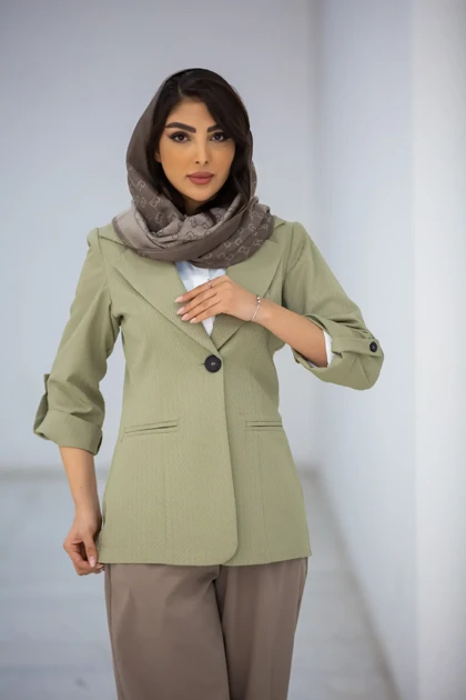 کت زنانه ژاکارد آستین دکمه