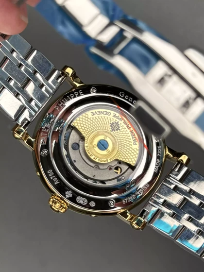 ساعت مچی پتک فیلیپ فول سیلورطلایی صفحه مشکی Patek Philippe