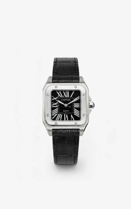 ساعت کارتیر سانتوس صد مردانه مشکی صفحه مشکی Cartier Santos 100 black