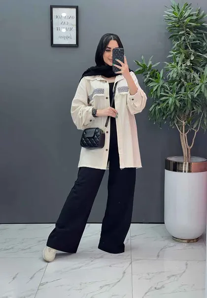 مانتو لینن نواردوزی ریش دار