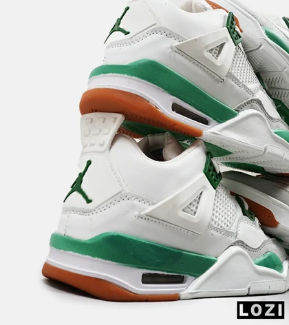 کتانی ساق‌دار زنانه و مردانه سفید طوسی سبز Nike air jordan 4 مدل 4829