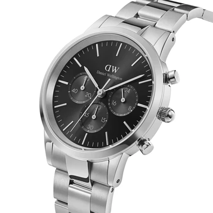 ساعت DW مردانه سه موتوره سیلور صفحه مشکی DW-5427-G