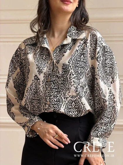شومیز لینن طرحدار جلو دکمه