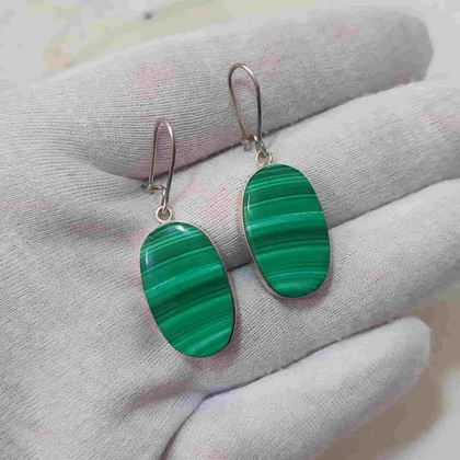گوشواره نقره با سنگ مالاکیت اصل کنگو