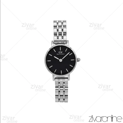 ساعت دنیل ولینگتون زنانه گرد نقره ای صفحه مشکی خطی اسمال 106003