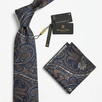 کراوات و پوشت دستدوز طرح بوته درشت برند Massimo Dutti