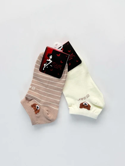 جوراب مچی نخ پنبه طرح خرس و قلب