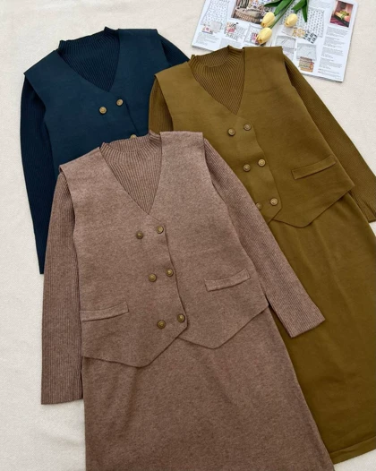 ست سارافون و جلیقه بافت کد 5217