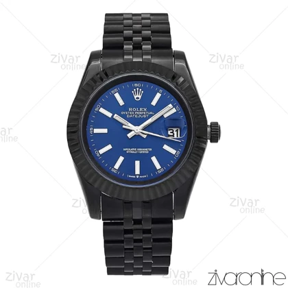 ساعت رولکس دیت جاست مردانه مشکی صفحه آبی ایندکس خطی 106618
