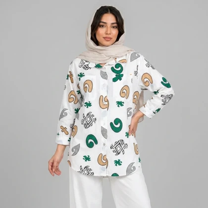 مانتو زنانه لینن طرح دار پازل کد 205
