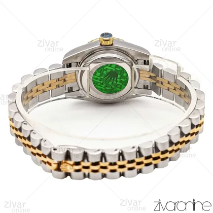 ساعت رولکس دیت جاست زنانه دورنگ طلایی صفحه سبز مهندسی 106033