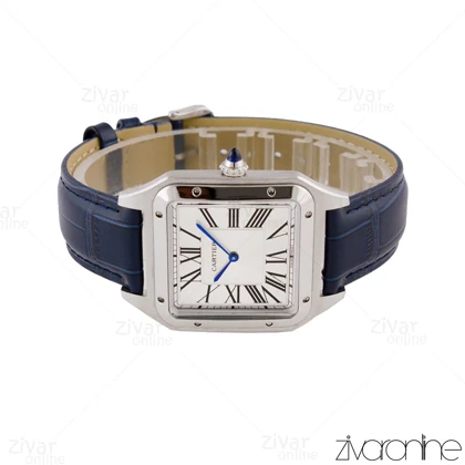 ساعت کارتیه مردانه سانتوس دومونت قاب سیلور بند چرم سرمه ای 105549