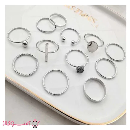 پک انگشتر زنانه نقره ای 12 عددی کد 151