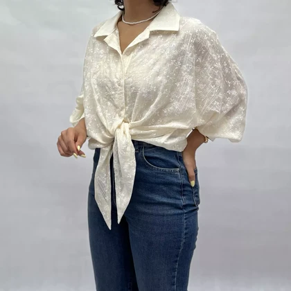 شومیز زنانه کراپ شیشه ای گل 002911247926