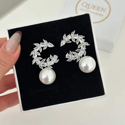 گوشواره زنانه طرح جواهر آویز مروارید کد 761