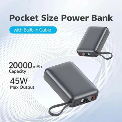 پاوربانک 20000 میلی آمپر کیو سی وای مدل QCY 45W PB20A