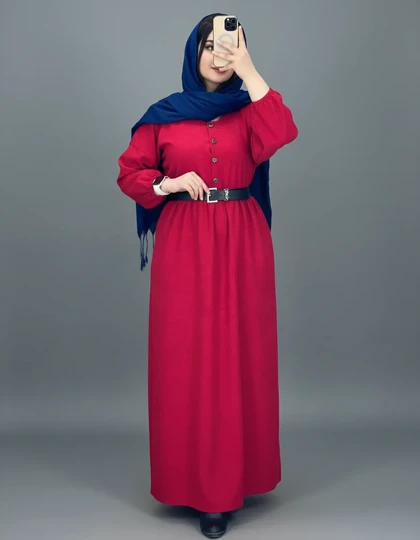 پیراهن مخمل مانتویی جلو دکمه 7308