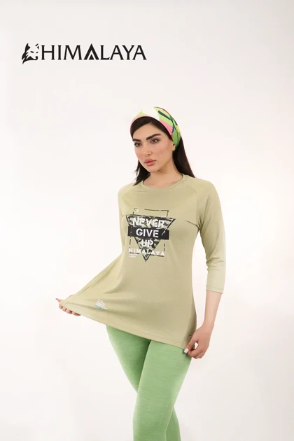 بلوز زنانه آستین سه ربع زیتونی HIM CW12