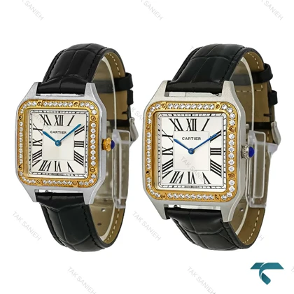 ساعت ست کارتیر سانتوس دومونت دورنگ طلایی دورنگین Cartier-8884-S