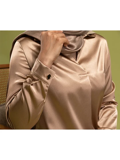 بلوز زنانه ساتن یقه مردانه کلاسیک آستین بلند فروغ