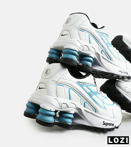 کفش کتانی مردانه سفید آبی نایک NIKE x SUPREME shox ride 2