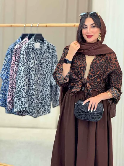 مانتو طرح پلنگی آستین پاگن