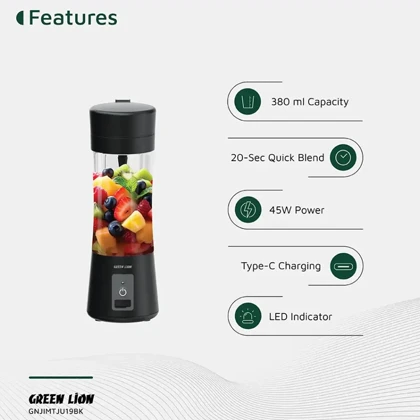 مخلوط کن شارژی و شیکر گرین لاین Green Lion مدل GL-JU19 ظرفیت 380 میل