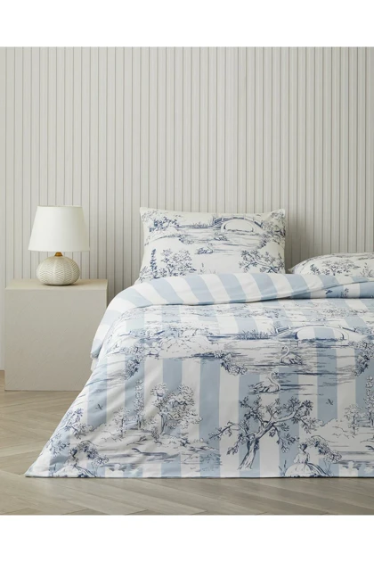 سرویس روتختی یک نفره English Home مدل Striped Jouy پنبه‌ای - آبی