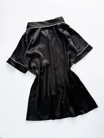 لباس خواب پیراهن ساتن نواردوزی مشکی