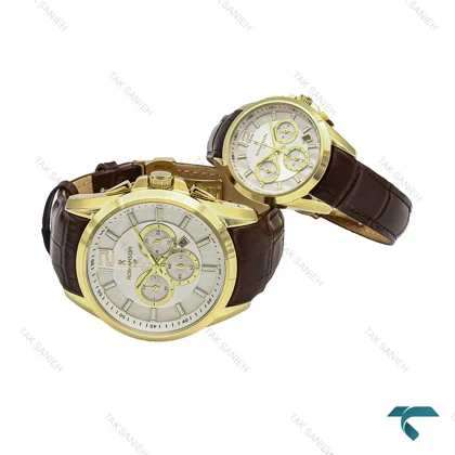 ساعت مچی رومانسون ست طلایی بند چرم قهوه ای Romanson-5940-S