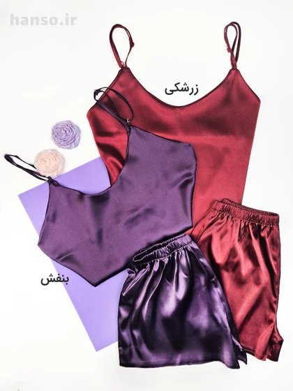 لباس خواب ساتن زنانه ست تاپ و شلوارک لوندر Lavender