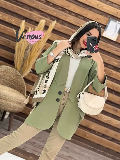 مانتو لینن یقه کراواتی
