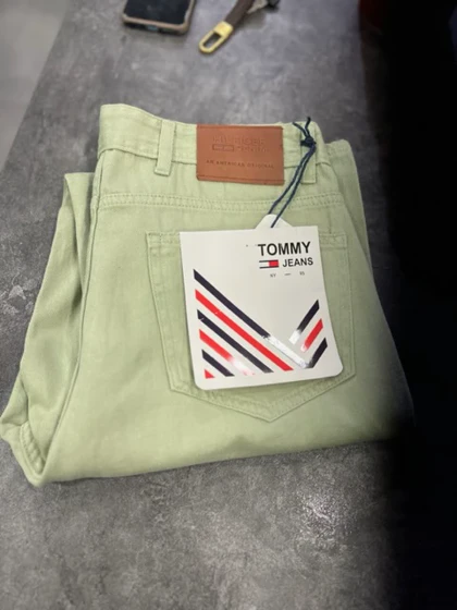 شلوار بگ کتان رنگ سبز صابونی بسیار خاص-قد 108 سانتی متر