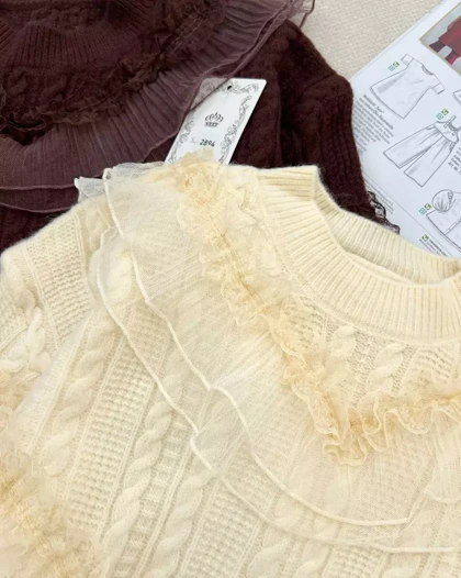 پلیور بافت زنجیری تور دوزی کد 5391