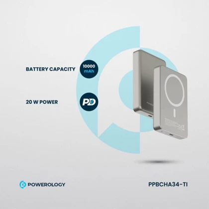 پاوربانک مگسیف 10000 میلی آمپر پاورولوژی مدل POWEROLOGY MAGSAFE ALUMINUM PPBCHA34TI