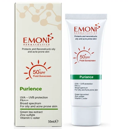 فلوئید ضد آفتاب بی رنگ امونی مدل Puriance مناسب پوست چرب و دارای آکنه SPF50+ حجم 50ml