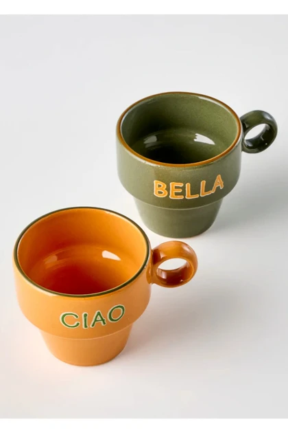 فنجان اسپرسو دو نفره سرامیکی Bella Maison مدل Line - چندرنگ