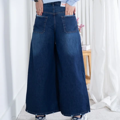 شلوار جین دخترونه کراپ فول بگ THREE JEANS 19003